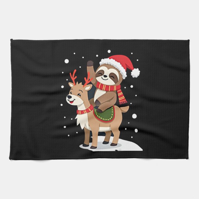 Alpaca Sloth Christmas (2) Tea Towel (Horizontal)