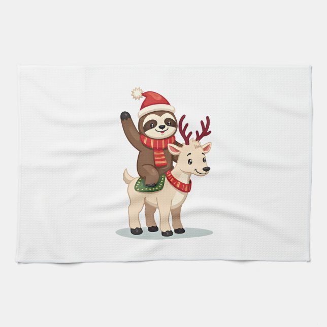 Alpaca Sloth Christmas (2) Tea Towel (Horizontal)