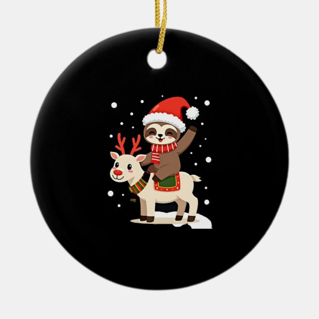 Alpaca Sloth Christmas (3) Ceramic Tree Decoration (Front)