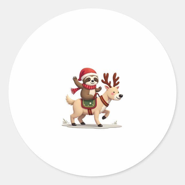 Alpaca Sloth Christmas (3) Classic Round Sticker (Front)