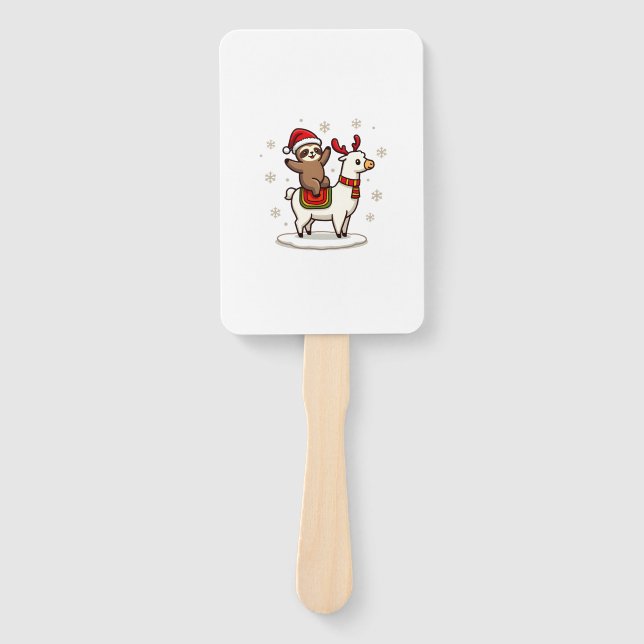 Alpaca Sloth Christmas (3) Hand Fan (Front)