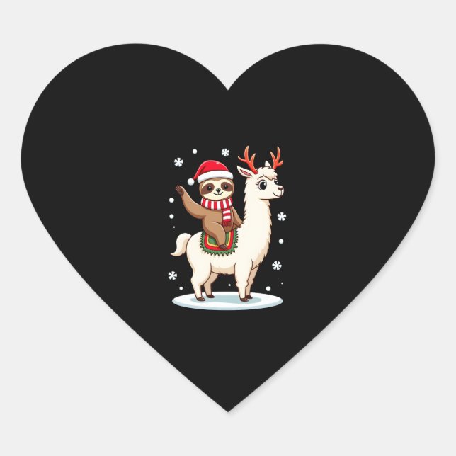 Alpaca Sloth Christmas (3) Heart Sticker (Front)