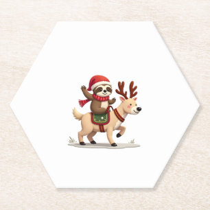 Alpaca Sloth Christmas (3) Paper Coaster