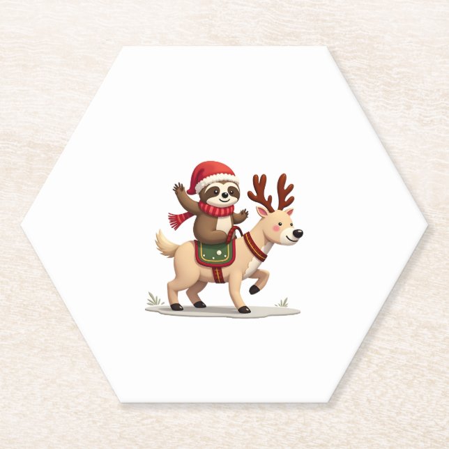 Alpaca Sloth Christmas (3) Paper Coaster (Front)