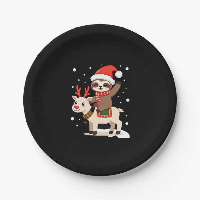 Alpaca Sloth Christmas (3) Paper Plate (Front)