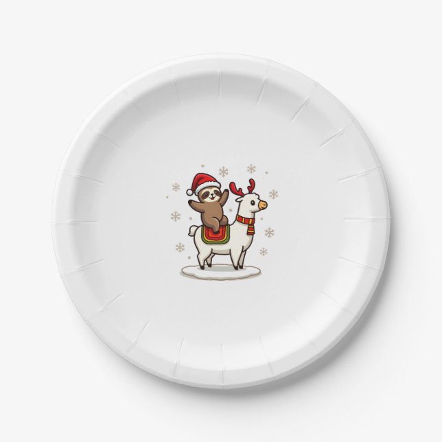 Alpaca Sloth Christmas (3) Paper Plate (Front)