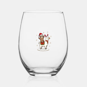 Alpaca Sloth Christmas (3) Stemless Wine Glass