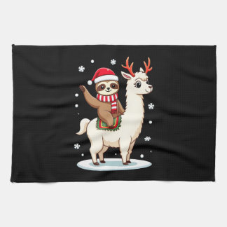 Alpaca Sloth Christmas (3) Tea Towel