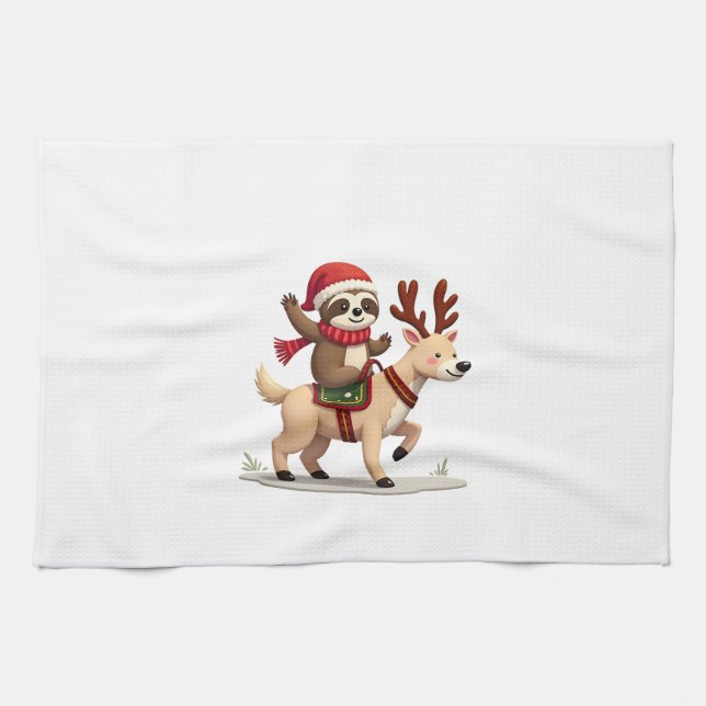 Alpaca Sloth Christmas (3) Tea Towel (Horizontal)