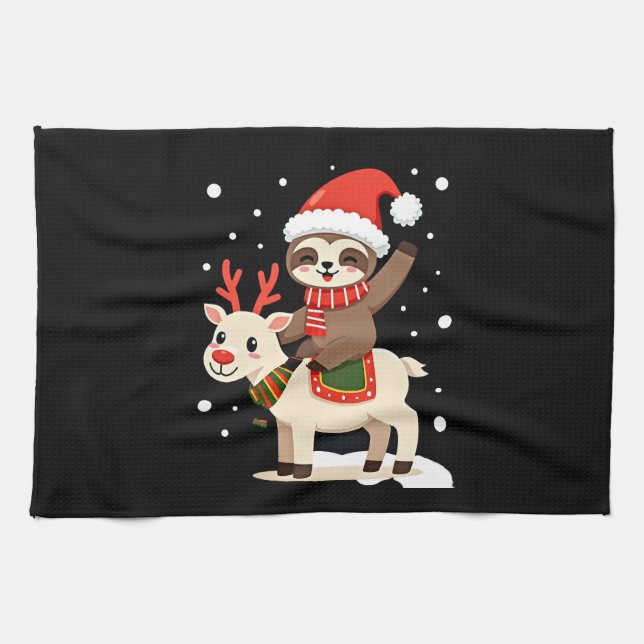 Alpaca Sloth Christmas (3) Tea Towel (Horizontal)