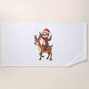 Alpaca Sloth Christmas (4) Beach Towel
