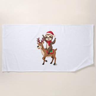 Alpaca Sloth Christmas (4) Beach Towel