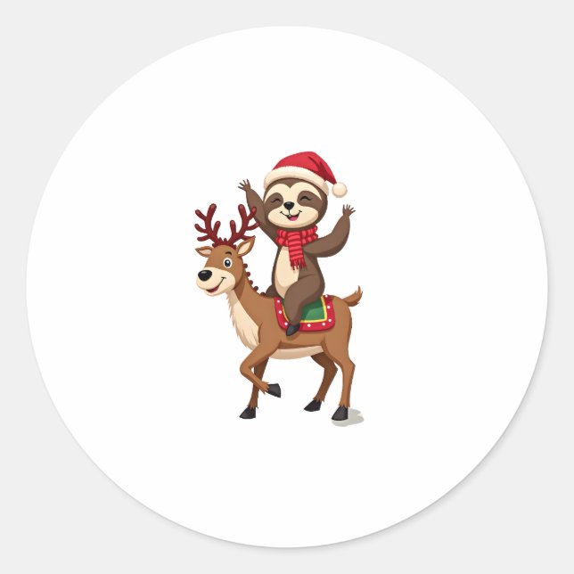 Alpaca Sloth Christmas (4) Classic Round Sticker (Front)