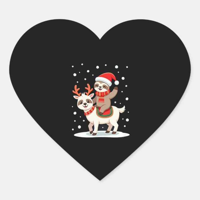 Alpaca Sloth Christmas (4) Heart Sticker (Front)