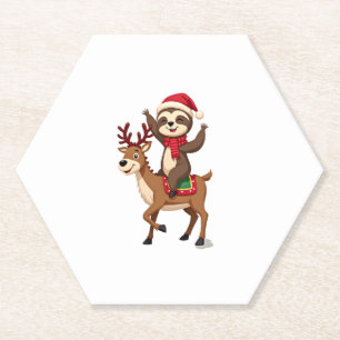 Alpaca Sloth Christmas (4) Paper Coaster