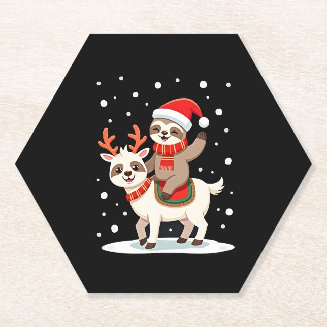 Alpaca Sloth Christmas (4) Paper Coaster (Front)