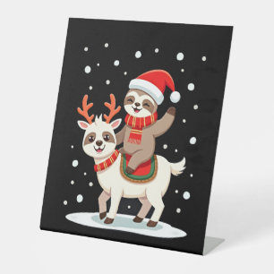Alpaca Sloth Christmas (4) Pedestal Sign