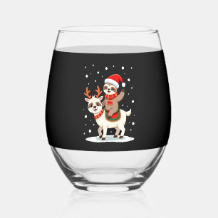 Alpaca Sloth Christmas (4) Stemless Wine Glass