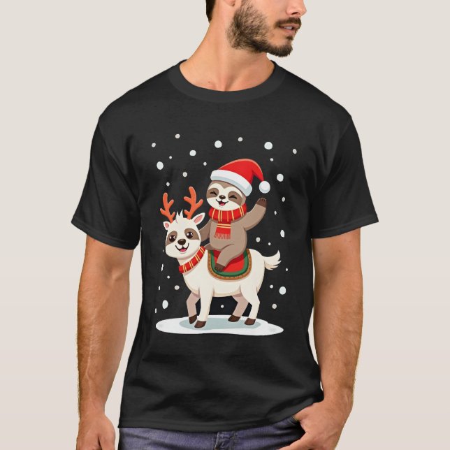 Alpaca Sloth Christmas (4) T-Shirt (Front)