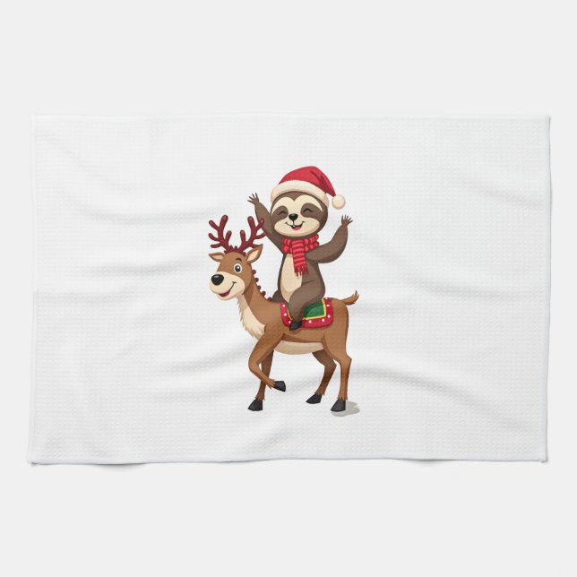 Alpaca Sloth Christmas (4) Tea Towel (Horizontal)