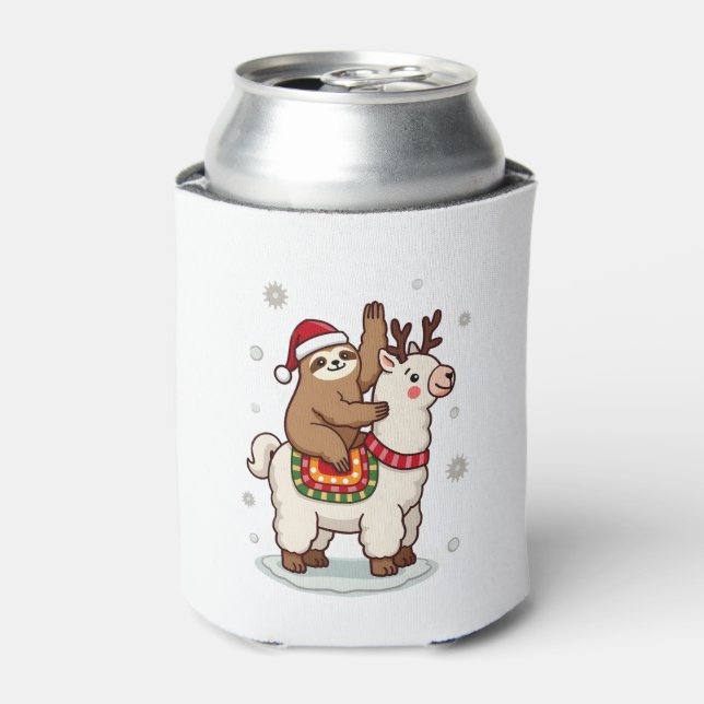 Alpaca Sloth Christmas Can Cooler (Can Front)