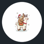 Alpaca Sloth Christmas Classic Round Sticker<br><div class="desc">Alpaca Sloth Christmas</div>