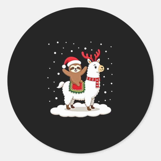 Alpaca Sloth Christmas Classic Round Sticker (Front)