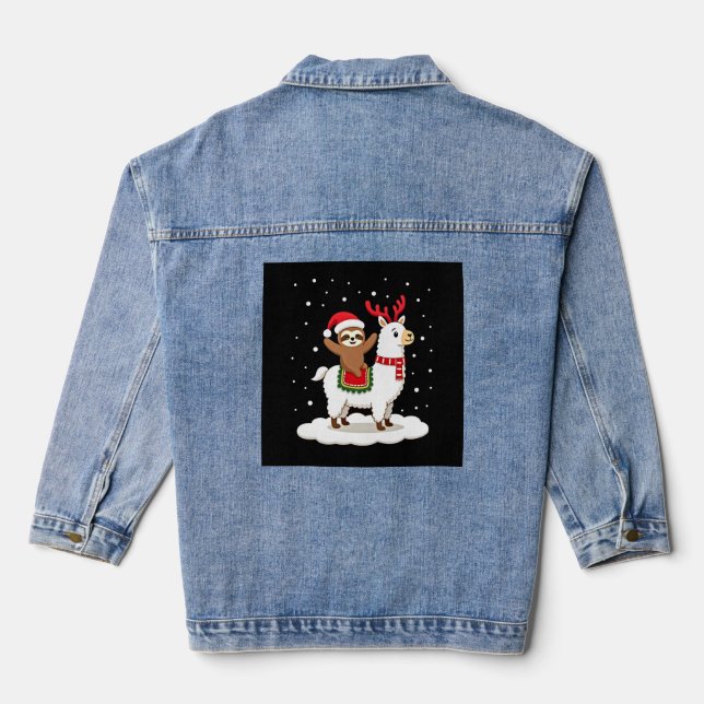 Alpaca Sloth Christmas Denim Jacket (Back)