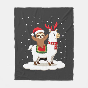 Alpaca Sloth Christmas Fleece Blanket