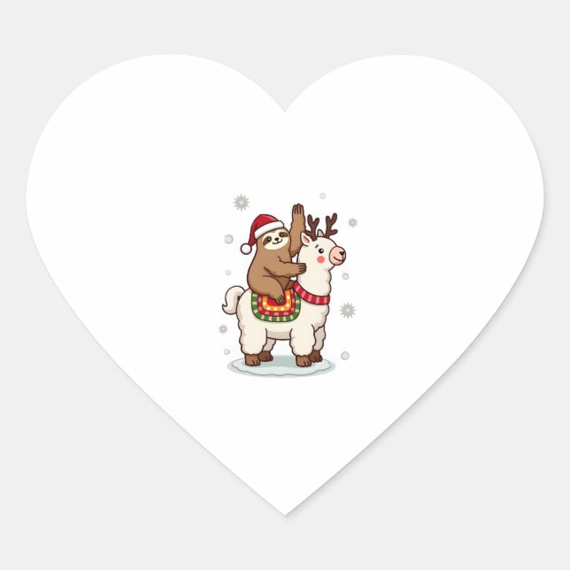 Alpaca Sloth Christmas Heart Sticker (Front)