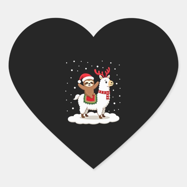Alpaca Sloth Christmas Heart Sticker (Front)