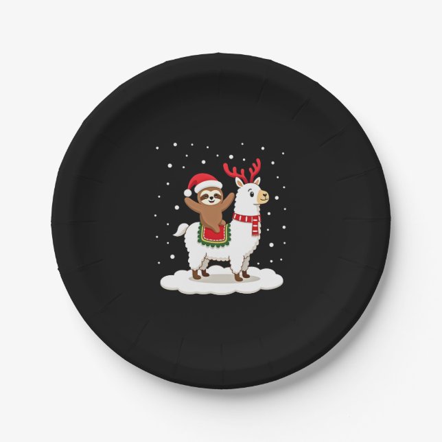 Alpaca Sloth Christmas Paper Plate (Front)