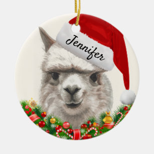 Alpaca Smiles ADD NAME & YEAR Christmas Tree Ceramic Tree Decoration