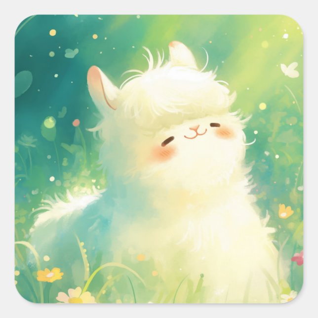 Alpaca Sunshine Escape Square Sticker (Front)