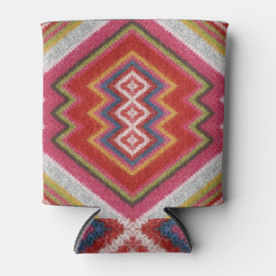 Alpaca sweater, colourful ornament closeup. can cooler