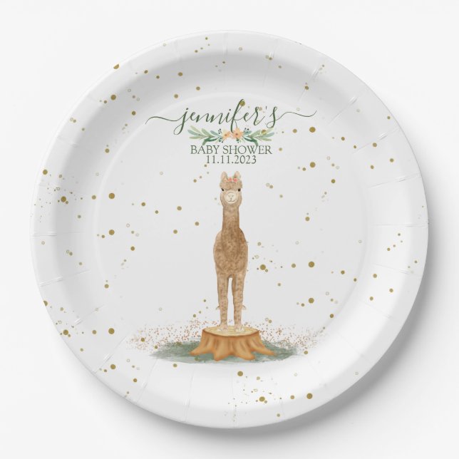 Alpaca Theme Baby Shower Kids Birthday Paper Plate (Front)