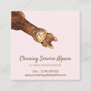 Alpaca Two-Sided Pink   Cute Farm Animal Square Business Card