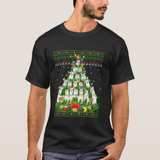 Alpaca Ugly Xmas Lights Santa Alpaca Christmas Tre T-Shirt (Front)
