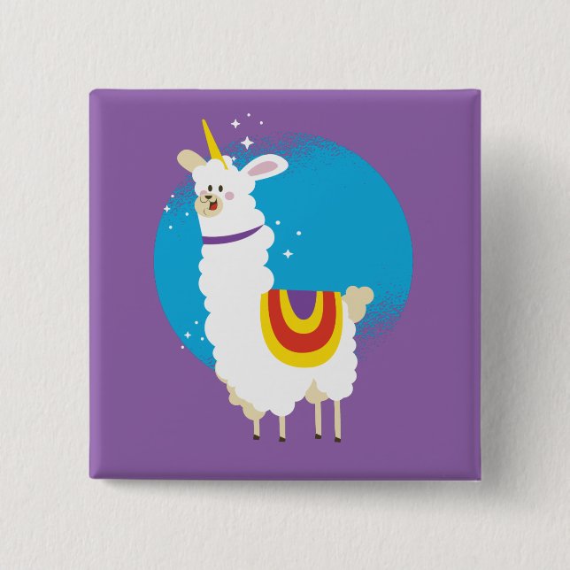 Alpaca Unicorn 15 Cm Square Badge (Front)