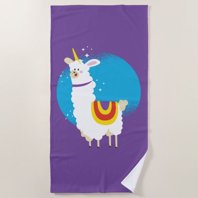 Alpaca Unicorn Beach Towel (Front)