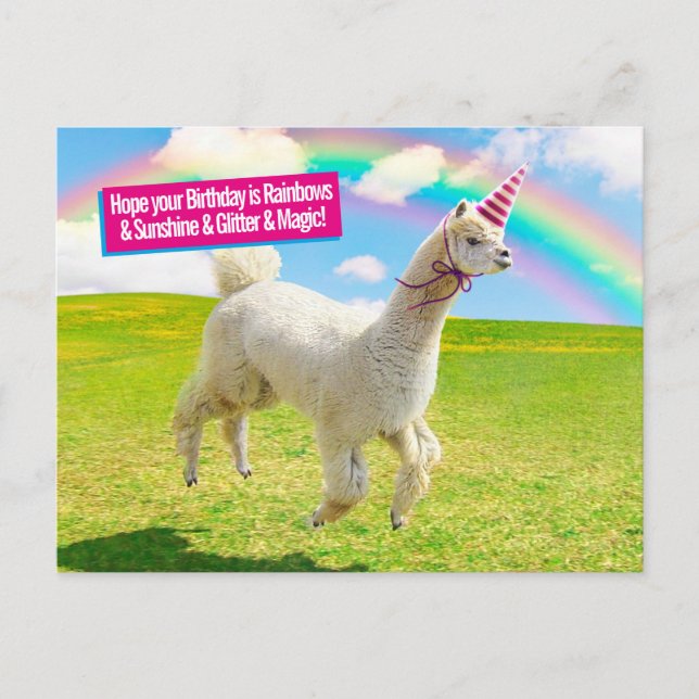 Alpaca Unicorn Under Rainbow Sky Invitation Postcard (Front)