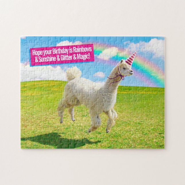 Alpaca Unicorn Under Rainbow Sky Jigsaw Puzzle (Horizontal)