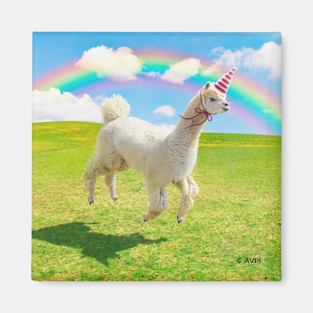 Alpaca Unicorn Under Rainbow Sky Magnet (Front)