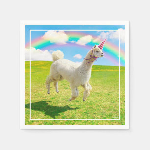 Alpaca Unicorn Under Rainbow Sky Napkin