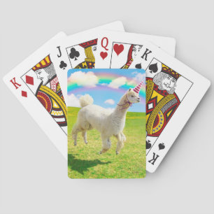 Alpaca Unicorn Under Rainbow Sky Playing Cards