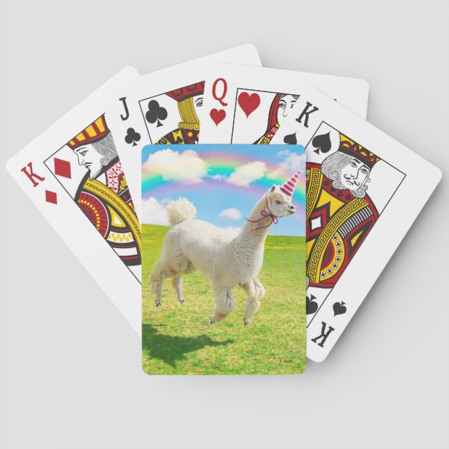 Alpaca Unicorn Under Rainbow Sky Playing Cards (Back)
