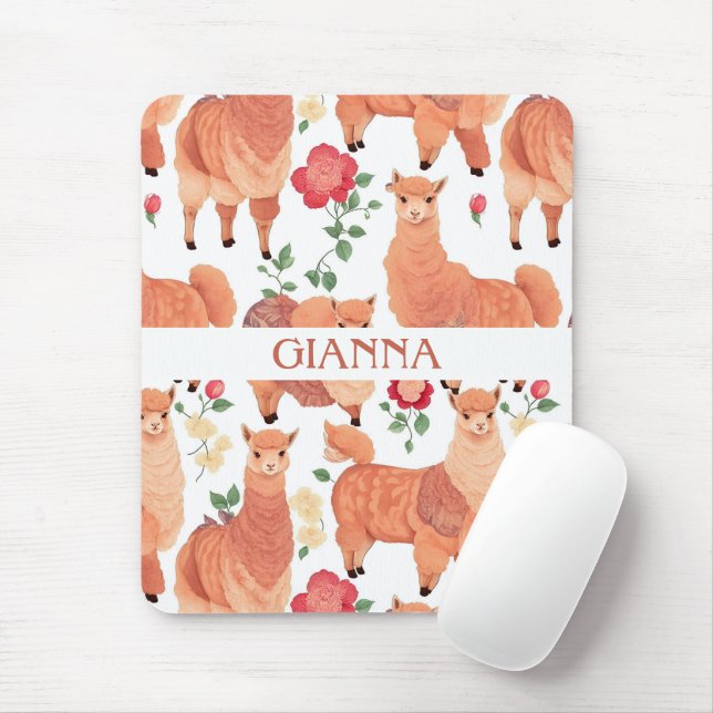 Alpaca Watercolor Colourful Personalised Pattern Mouse Mat (With Mouse)