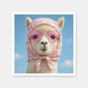 Alpaca Wearing Head Scarf and Sunglasses Napkin