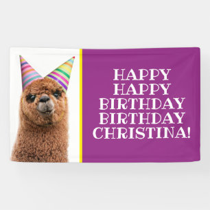 Alpaca Wearing Party Hats Banner