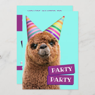 Alpaca Wearing Party Hats Invitation